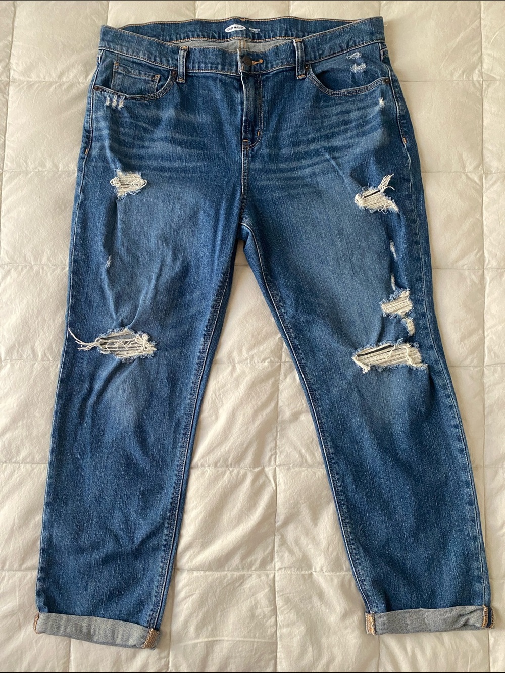 Old Navy Distressed Medium Blue Boyfriend Jeans